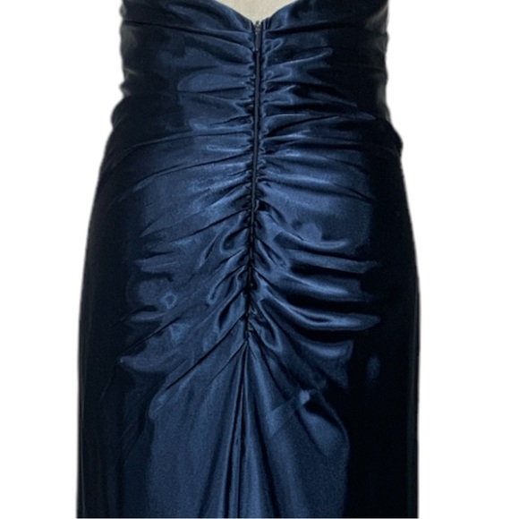 Gorgeous Designer Dark Blue Strapless Rhinestone Gown Maxi Dress Size XL Grande - Picture 9 of 17